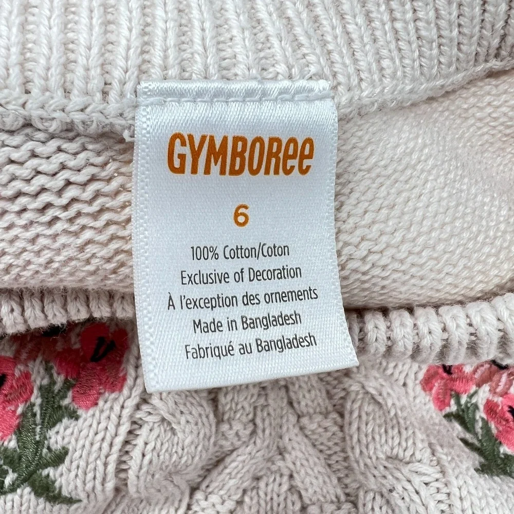 Gymboree Cotton Cable Knit Embroidered Sweater‎ Girls Size 6 Tan Cottagecore